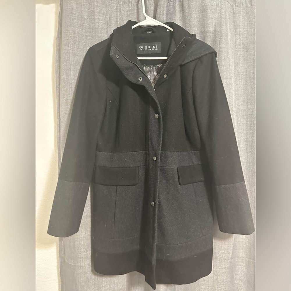 Guess Hooded Wool Blend Coat